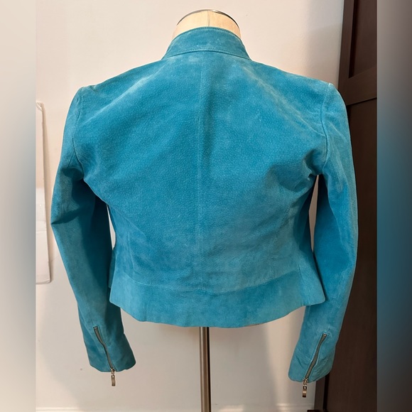 Vintage CACHE Turquoise Suede Leather Jacket w/Silver Gromets Size 4 - Picture 3 of 6